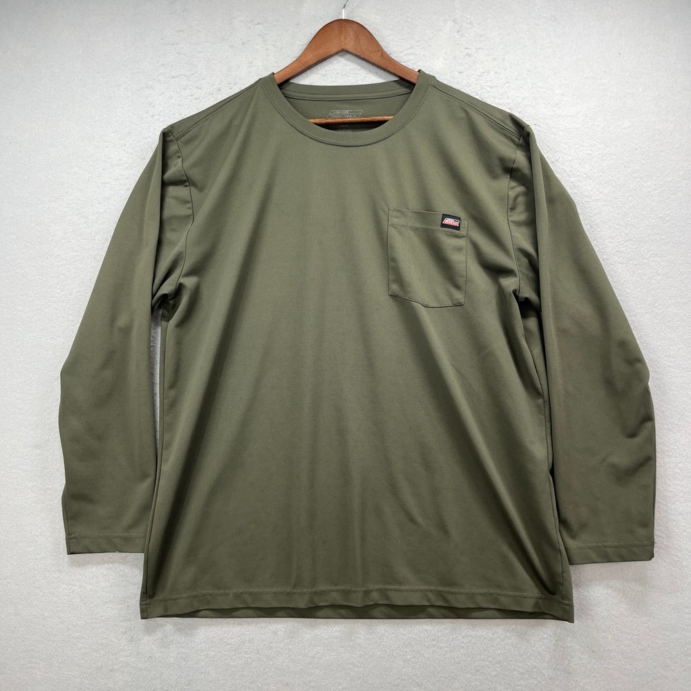 Genuine Dickies Long Sleeve Pocket Tee Mens XL Olive Work Utility Performance